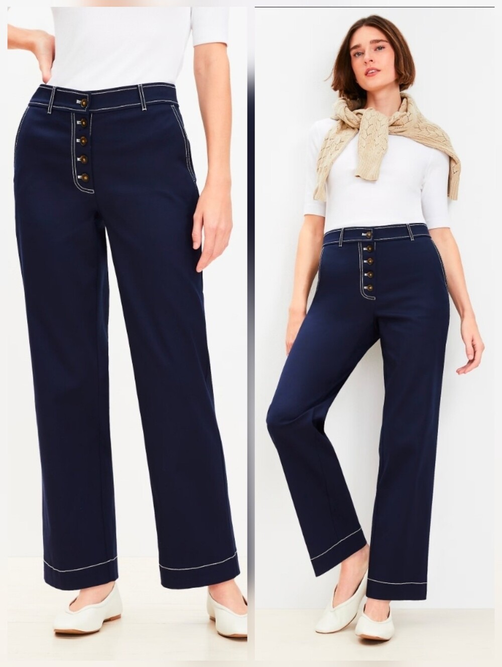 ❤️ ANN TAYLOR LOFT HIGH RISE BUTTON FRONT STRAIGHT PANTS IN TWILL, 10 (30)